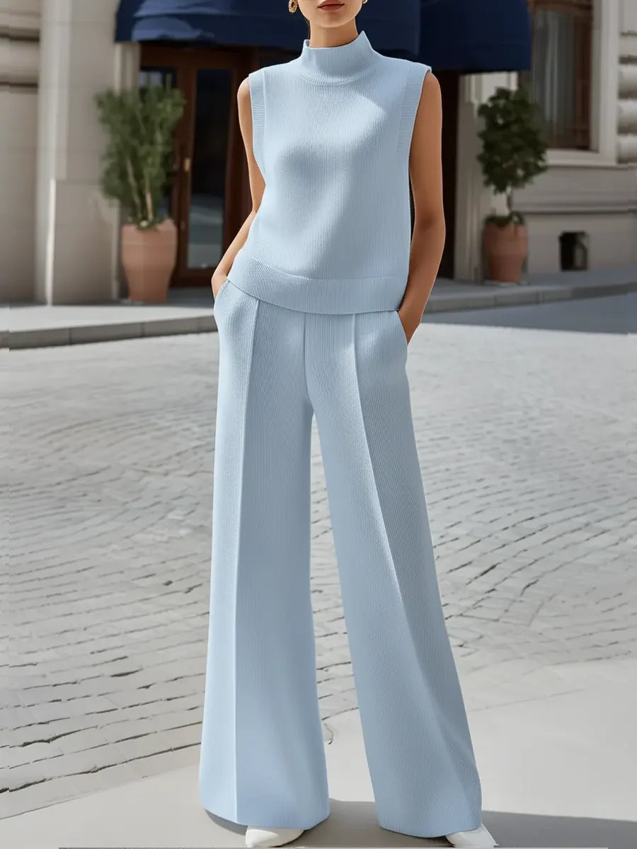 Women's Casual Simple Sleeveless Turtleneck Set