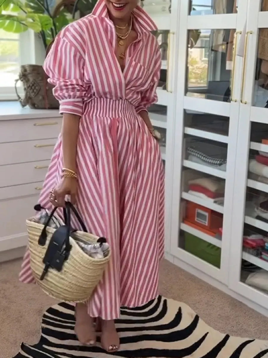 Casual & Comfortable Striped Linen-cotton Shirt And A-line Skirt Two-piece Set