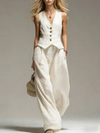 Women's Minimalist Cotton And Linen Wide-leg Pants Set