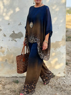 Elegant And Cozy Leopard Print Top And Pants Two-piece Set