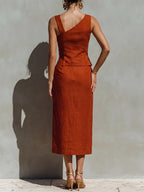 Women's Solid-color Casual Loose Sleeveless Cotton-linen Top & High-waisted Skirt Set