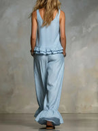 Women's Casual V-neck Ruffle Set