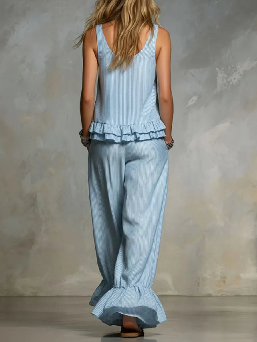 Women's Casual V-neck Ruffle Set