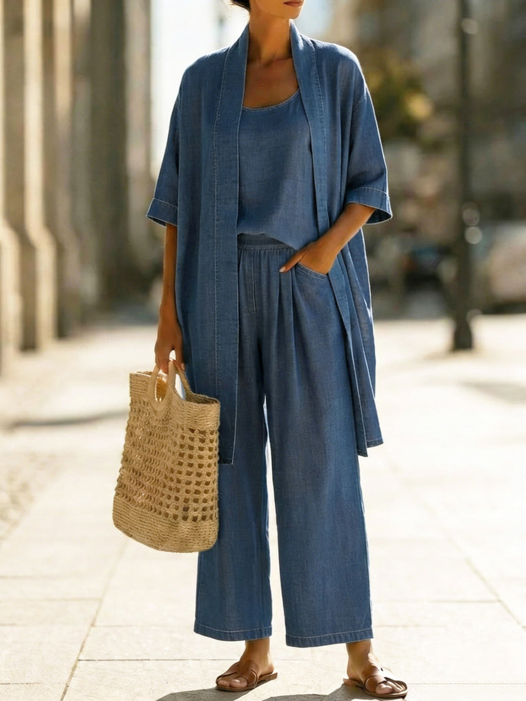 Minimalist Cozy Denim Three-piece Set - Cozy Daily Outfit