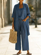 Minimalist Cozy Denim Three-piece Set - Cozy Daily Outfit