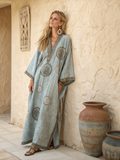 Linen Printed Kaftan Maxi Dress