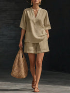 Minimalist Cozy Basic Linen And Cotton Two-piece Set