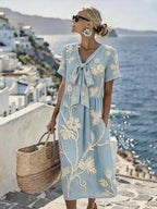 Women'S Casual Color-Block Cotton And Linen Dress