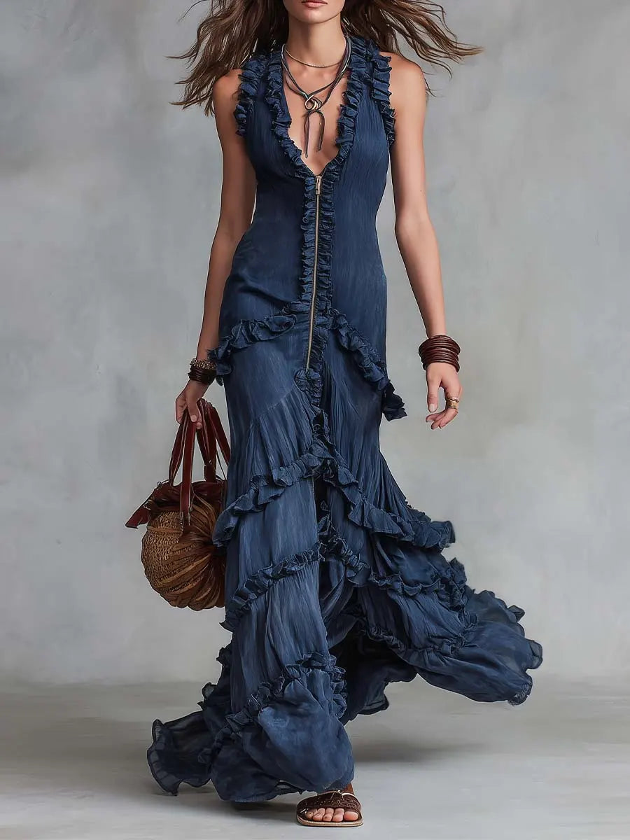 Women's Sleeveless Dress With Decorative Lace