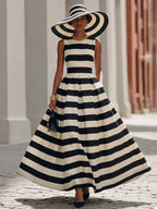 Elegant Black And White Striped Maxi Dress