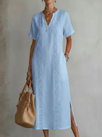 Retro Cozy Lace V-neck Loose Linen Cotton Dress