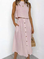 Cotton And Linen Two-Piece Dress Set