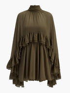 Semi-Sheer Ruffle Dress With Outer Cape Two-piece Set