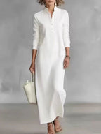 Women's Cotton Linen Stand Collar Long-sleeved Dress