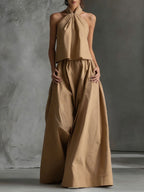 Women's Casual Sleeveless Top & High-waisted Wide-leg Pants Two-piece Set