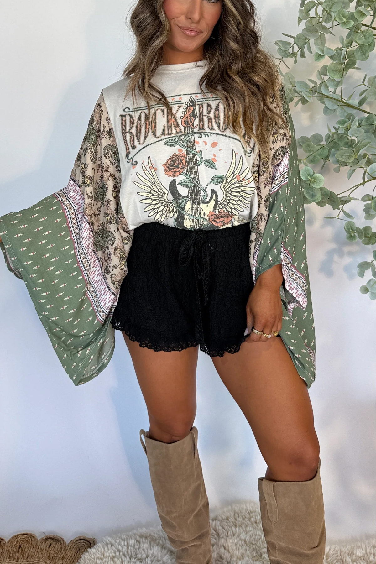 Rock N Roll Vintage Kimono Tee Green