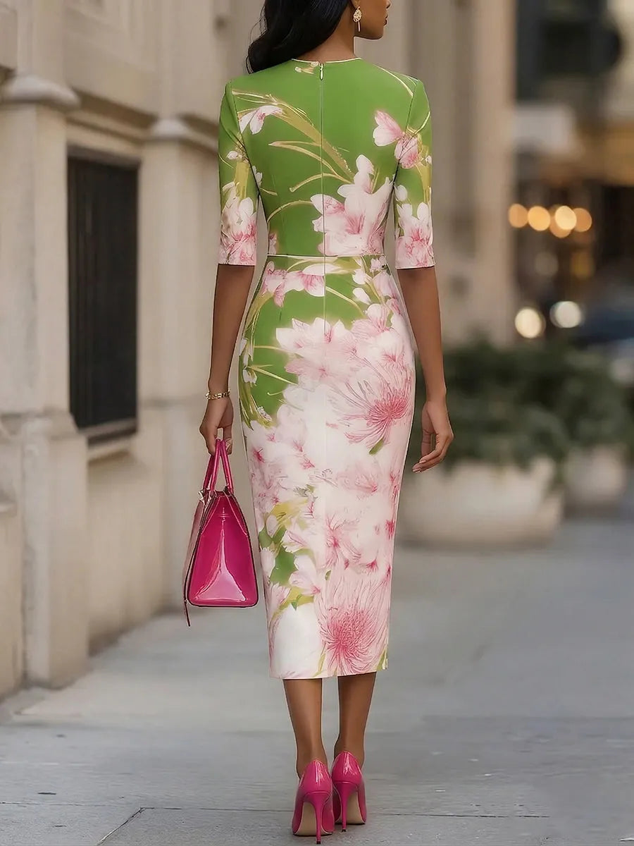 Elegant Party Vacation Floral Print Stretch Bodycon Dress