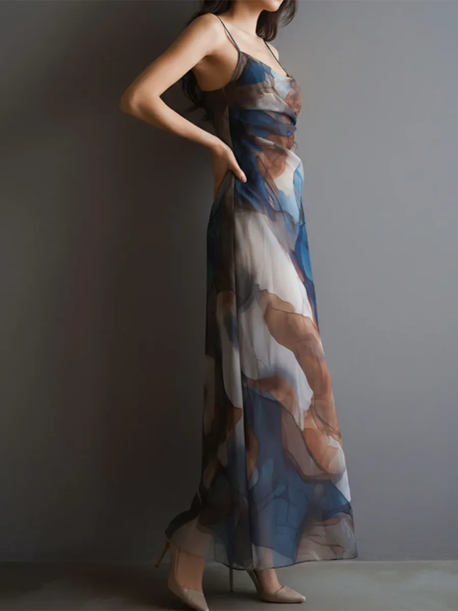 Elegant And Flowing Watercolor-print Dress