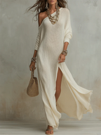 Boho Cozy Off-shoulder Knit Maxi Dress