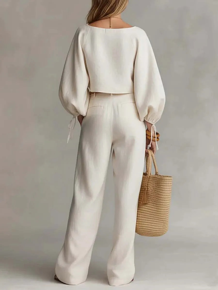 Women's Casual Minimalist Cotton And Linen Set