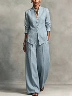 Women's Elegant Style Linen Embroidered Set