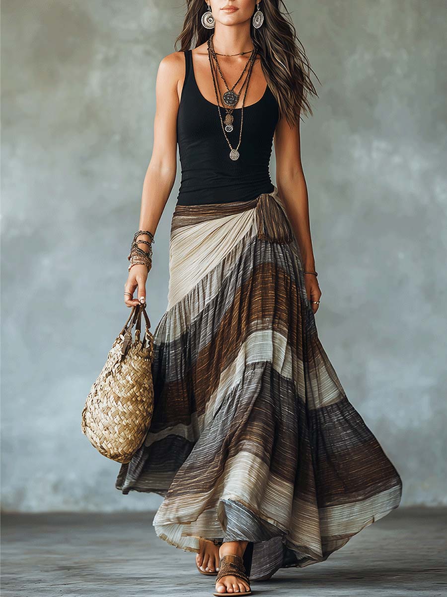 Women's Retro Pattern Art Print Casual Stylish Cotton Skirt