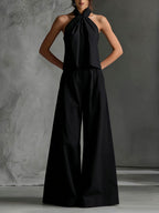 Women's Casual Sleeveless Top & High-waisted Wide-leg Pants Two-piece Set