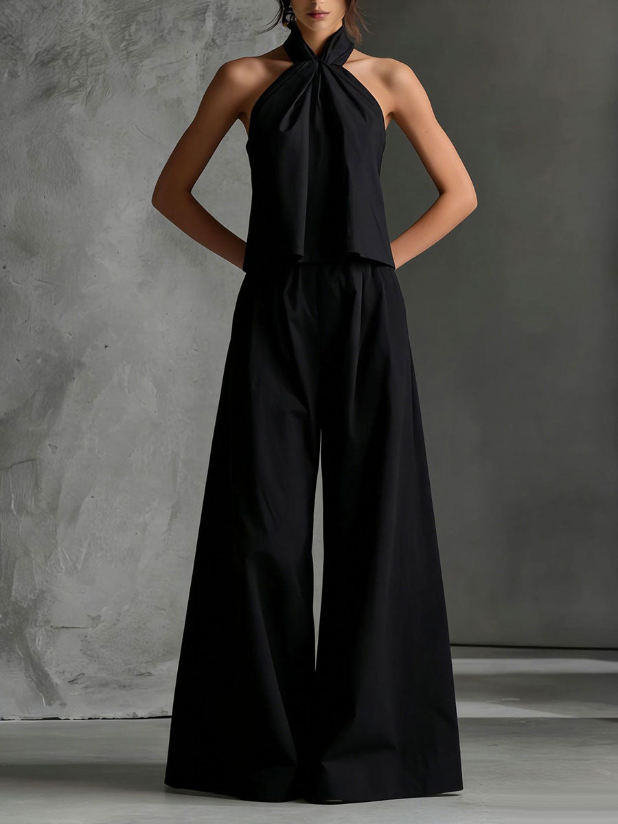 Women's Casual Sleeveless Top & High-waisted Wide-leg Pants Two-piece Set