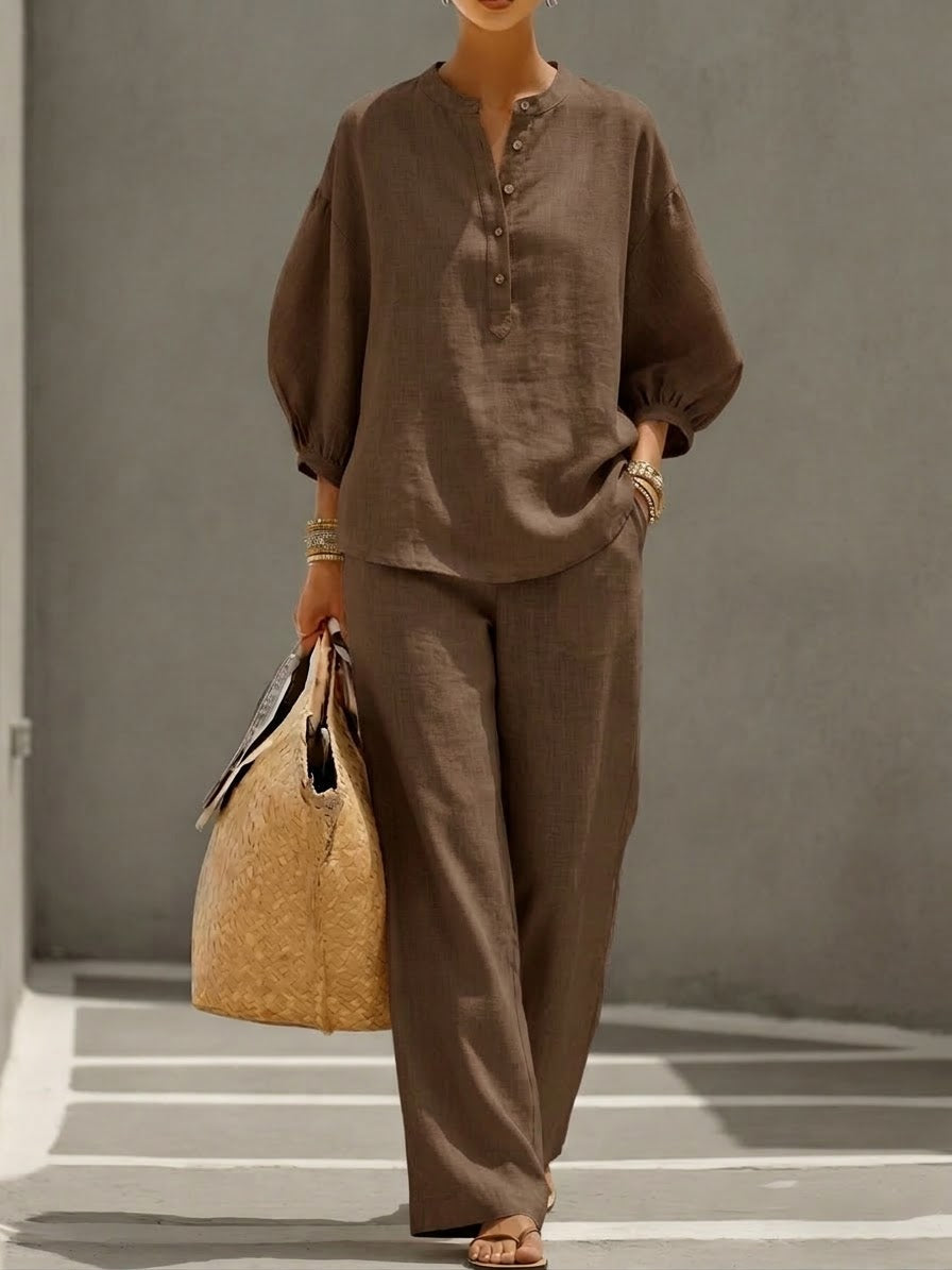 Casual Linen And Cotton Two-piece Set