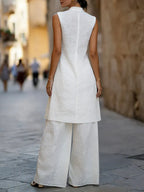 Women's Minimalist Sleeveless Cotton And Linen Set