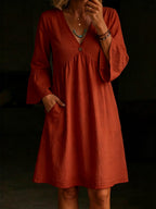 Women's V-neck Ruffle Sleeves Cotton Dress