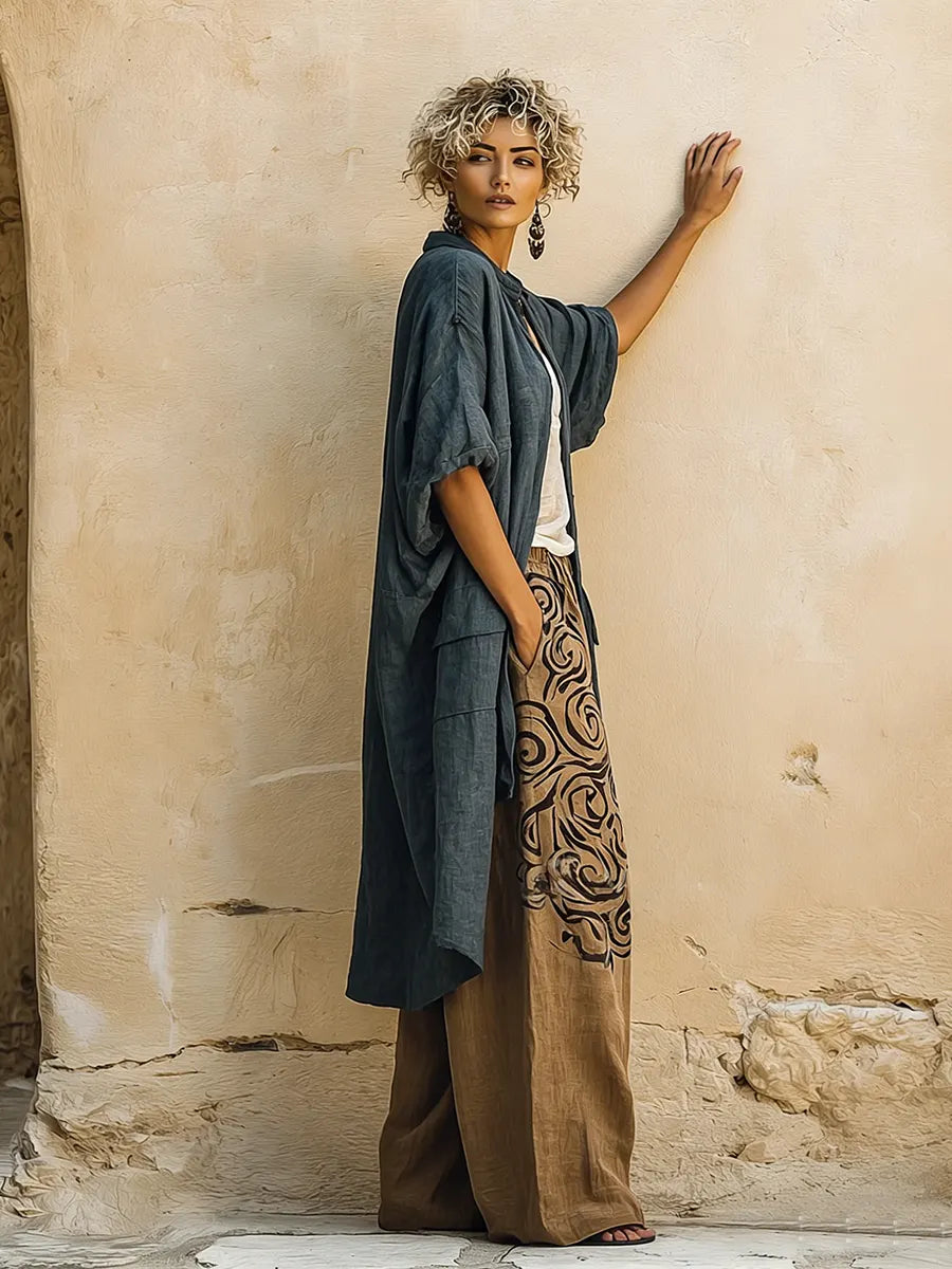 Bohemian Vintage-print Cotton-linen Three-piece Set