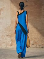 Stylish Irregular Contrast-color Trim Cotton-linen Two-piece Set