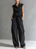 Women's Casual Cotton-linen Sleeveless Shirt And Pants Set