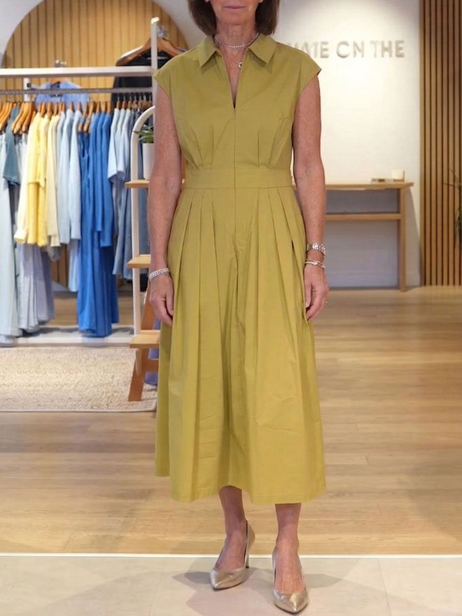 Women's Solid-color Shirt-collar Sleeveless Loose-fit Casual Cotton Dress