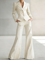 Women's Casual Denim Blazer And Wide-leg Pants Set