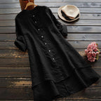 Vintage Button Cotton Linen Midi Dress