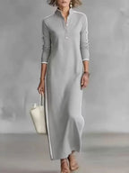Women's Cotton Linen Stand Collar Long-sleeved Dress