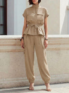 Casual Workwear Style Half-zip Top And Pants Two-piece Set