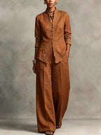 Women's Elegant Style Linen Embroidered Set