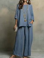 Women's Casual Simple Cotton And Linen Set