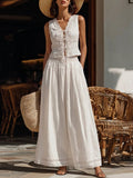 French-style Patchwork Lace-trimmed Cotton Top And Skirt Two-piece Set