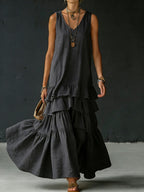 Women's Cotton And Linen Loose-fitting Solid Color Vest Dress