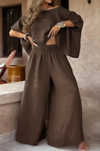 Women's Chic Casual Stylish Cotton Linen Top & Maxi Pants Set