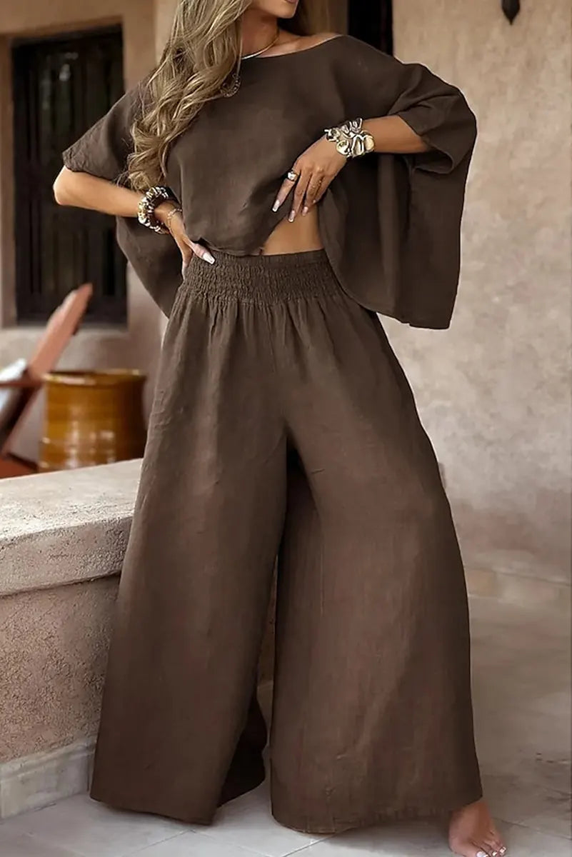 Women's Chic Casual Stylish Cotton Linen Top & Maxi Pants Set
