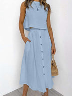 Cotton And Linen Two-Piece Dress Set