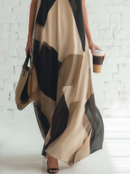 Artistic Color-blocked Vacation Halter Neck Maxi Dress