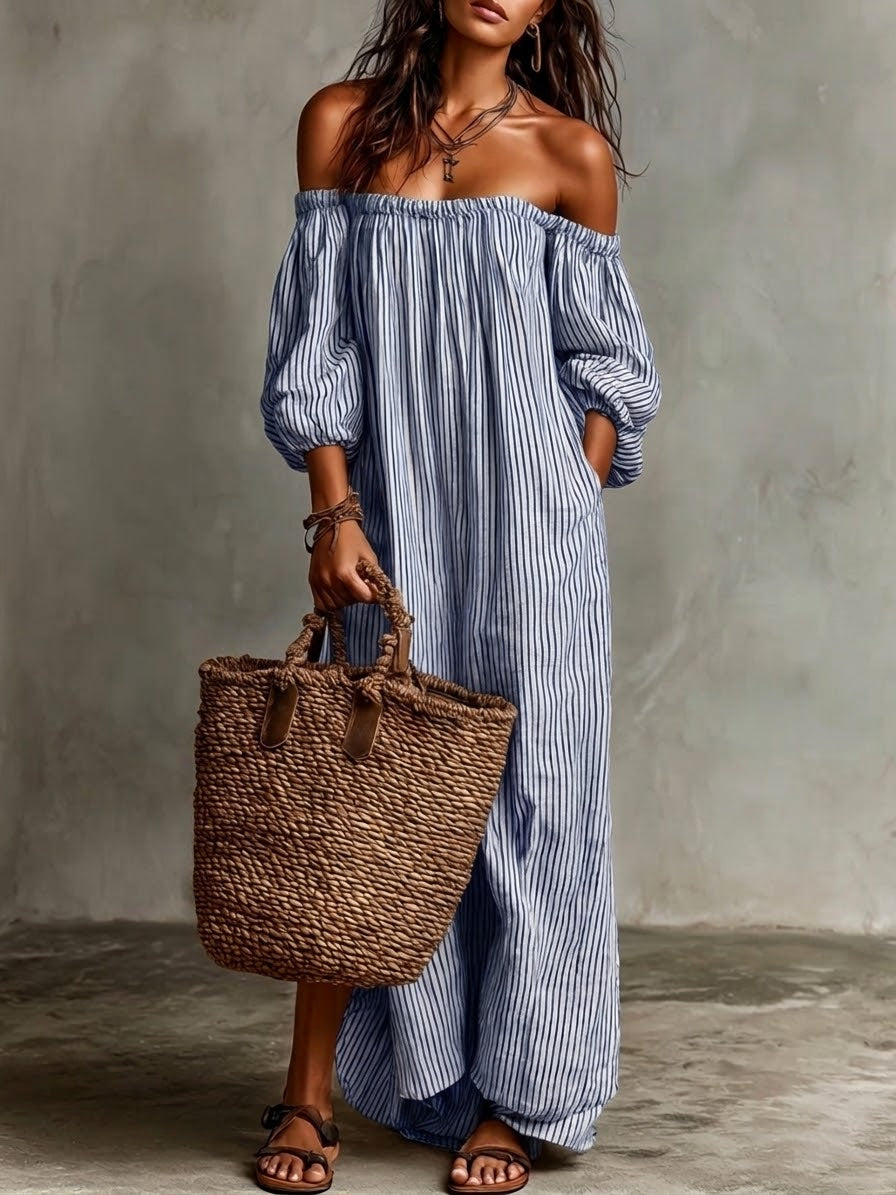 Stylish Off-shoulder Striped Dress