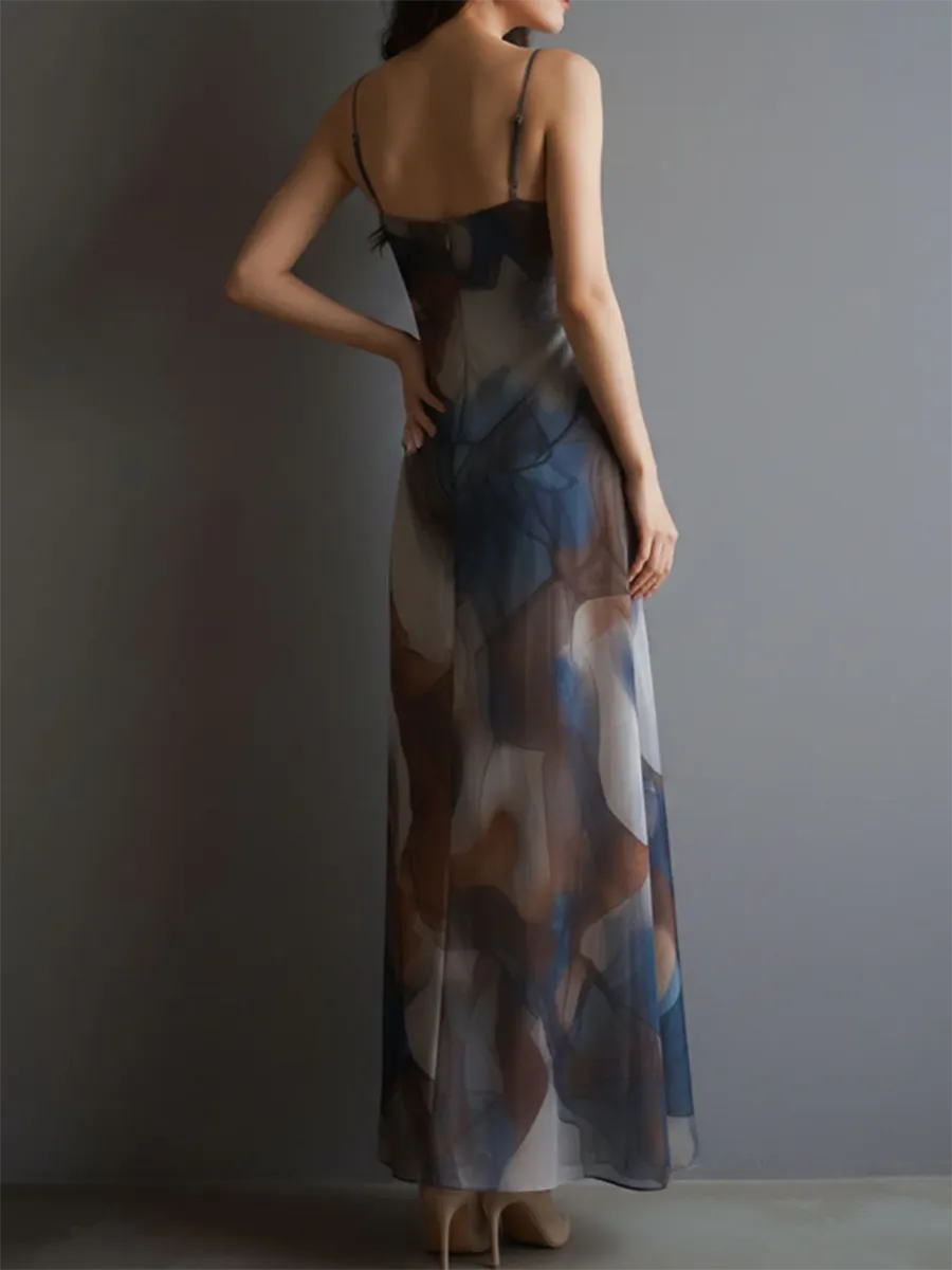 Elegant And Flowing Watercolor-print Dress