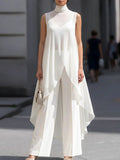 Elegant Chiffon Sleeveless Long Top & Cotton Trousers Two-piece Set